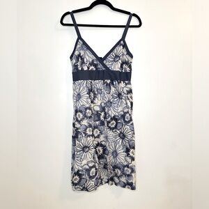 Vince BLUE SILK COTTON SUNDRESS EMPIRE DRESS NAVY DESIGNER FLORAL LINED SIZE 6